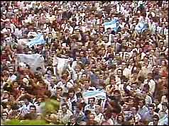 Crowds celebrating in Buenos Aires