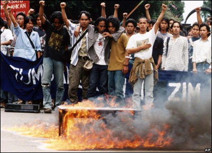 Students protest in the city of Bandung during May 1998