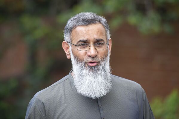 FILE - Radical British preacher Anjem Choudary speaks in London, on July 19, 2021. Choudary pleaded not guilty Monday March 25, 2024 in a London courtroom to two terrorism-related charges. (Dominic Lipinski/PA via AP, File)