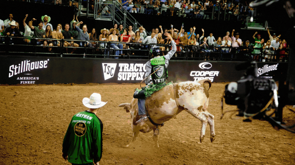 a gif featuring photos of a bull riding event