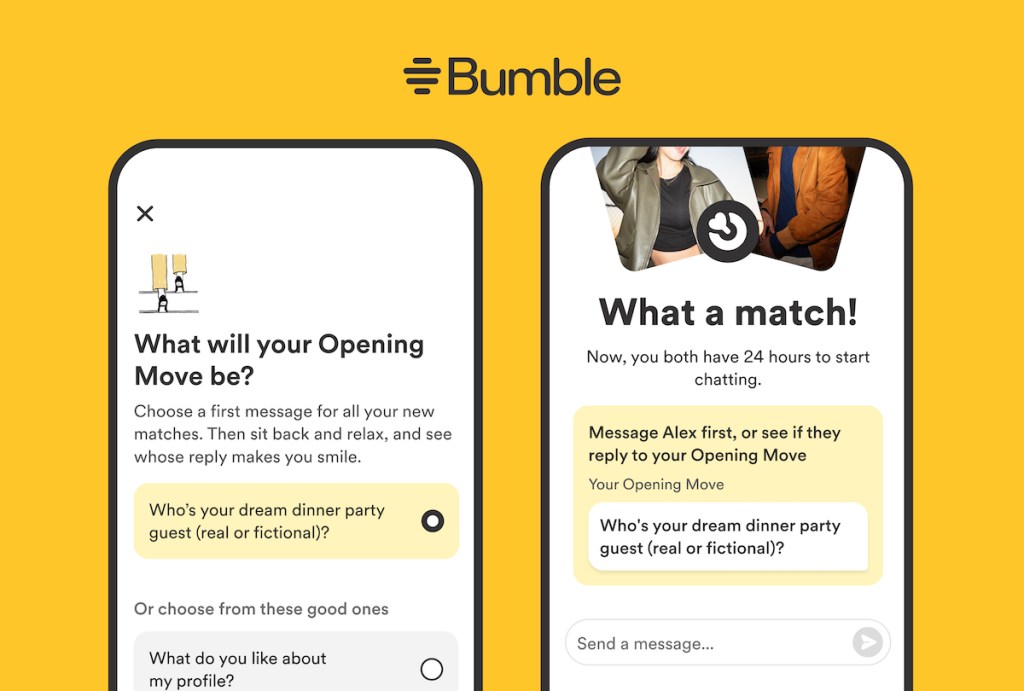 Bumble’s Opening Move feature takes the pressure off women to come up with a new message every time