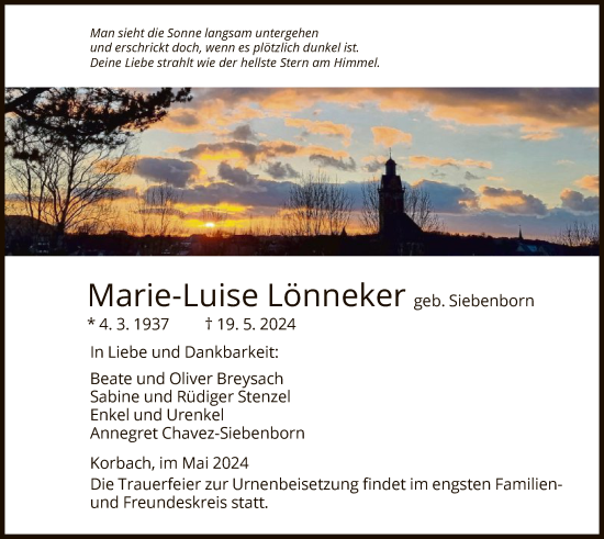 Traueranzeige von Marie-Luise Lönneker von WLZ