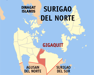 Mapa sa Surigao del Norte nga nagpakita kon asa nahimutang ang Gigaquit