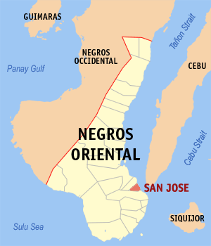 Mapa sa Negros Oriental nga nagapakita kon asa ang San Jose