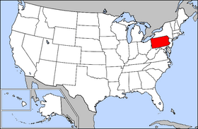 Zemljevid Združenih držav z označeno državo Pensilvanija