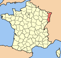Карта Францыі з выдзеленым рэгіёнам Эльзас