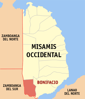 Mapa sa Misamis Occidental nga nagapakita kon asa nahimutangan ang Bonifacio
