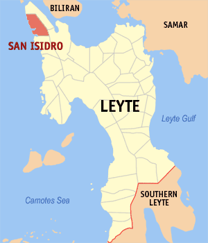 Mapa sa Leyte nga nagpakita kon asa nahimutang ang San Isidro