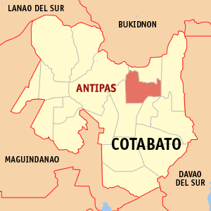 Mapa sa Cotabato nga nagpakita kon asa nahimutang ang Antipas