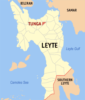 Mapa sa Leyte nga nagpakita kon asa nahimutang ang Tunga