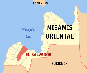 Mapa sa Misamis Oriental nga nagpakita kon asa nahimutang ang Dakbayan sa El Salvador