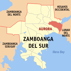 Mapa sa Zamboanga del Sur nga nagpakita kon asa nahimutang ang Aurora