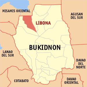 Mapa sa Bukidnon nga nagapakita kon asa nahimutangan ang Libona