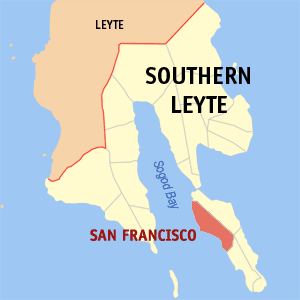 Mapa sa Habagatang Leyte nga nagpakita kon asa nahimutang ang San Francisco