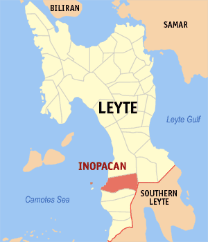 Mapa sa Leyte nga nagpakita kon asa nahimutang ang Inopacan