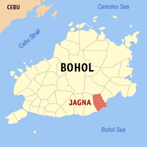 Mapa sa Bohol nga nagapakita kon asa nahamutangan ang Jagna