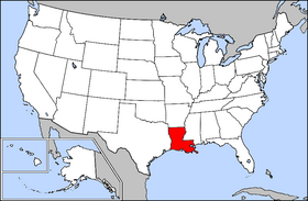 Map o'r Unol Daleithiau gyda Louisiana wedi ei amlygu