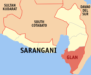 Mapa han Sarangani nga nagpapakita kon hain nahamutangan an Glan