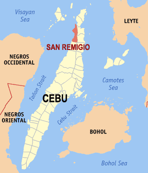 Mapa sa Sugbo nga nagpakita sa nahimutangan sa San Remigio