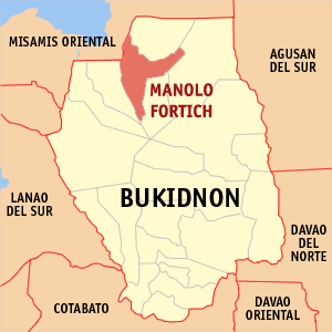 Mapa sa Bukidnon nga nagapakita kon asa nahimutangan ang Manolo Fortich