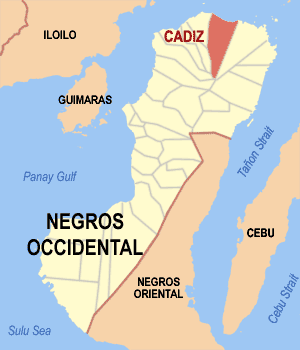 Mapa sa Negros Occidental nga nagapakita kon asa nahimutang ang Dakbayan sa Cadiz
