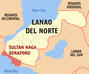 Mapa sa Lanao del Norte nga nagpakita sa nahimutangan sa Sultan Naga Dimaporo.