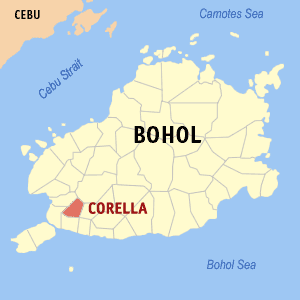 Mapa han Bohol nga nagpapakita kon hain nahamutangan an Corella