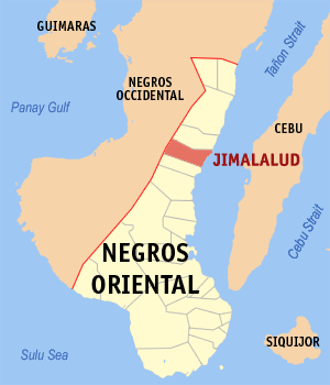 Mapa sa Negros Oriental nga nagapakita kon asa ang Jimalalud