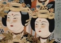 Buddhist donors in T'ang costume, Mo-kao Cave (forehead decoration)