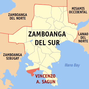 Mapa sa Zamboanga del Sur nga nagpakita kon asa nahimutang ang Vincenzo A. Sagun