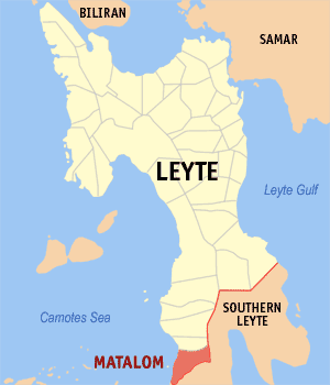 Mapa sa Leyte nga nagpakita kon asa nahimutang ang Matalom