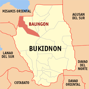Mapa sa Bukidnon nga nagapakita kon asa nahamutangan ang Baungon