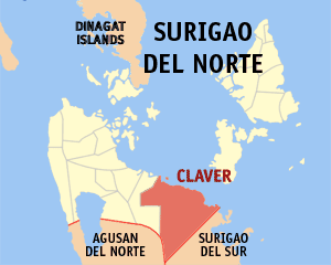 Mapa sa Surigao del Norte nga nagpakita kon asa nahimutang ang Claver