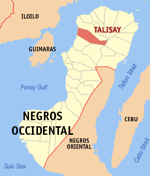 Mapa sa Negros Occidental nga nagapakita kon asa nahimutang ang Dakbayan sa Talisay