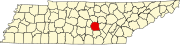 Hartă a statului Tennessee indicând comitatuln Warren