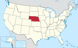 Yhdysvaltain kartta, jossa Nebraska korostettuna