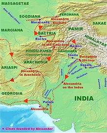 Carte de l'expédition d'Alexandre dans les Hautes satrapies