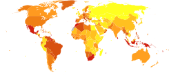 Сьмяротнасьць на млн жыхароў (2012 г.): ад 28 жоўтым да 1879 чырвоным