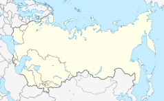 Mapa konturowa Związku Radzieckiego, u góry po lewej znajduje się punkt z opisem „„Las Katyński””