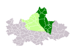 t Veluwse taalgebied (Gelderlaand/Utrecht) Lochtgreun = West-Veluws Donkergreun = Oost-Veluws