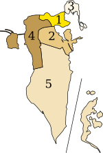 Peta menunjukkan wilayah-wilayah administrasi di Bahrain