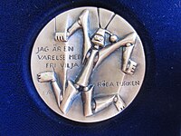 Hjalmar Söderberg, åtsidan och frånsidan av medalj i serien "Stora Svenska Författare" utformad 1978 av Berndt Helleberg.