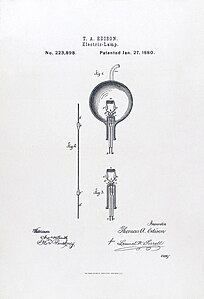 Thomas Edison'un icat ettiği ampulün 223.898 numaralı ve 27 Ocak 1880 tarihli patent belgesi. (Üreten: Thomas Edison ve Patent Ofisi)