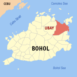 Mapa sa Bohol nga nagapakita kon asa nahamutangan ang Ubay