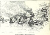 Union gunboats bombarding Confederate defenses
