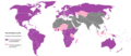 Negara-negara dengan 50% atau lebih warga pemeluk agama Kristen ditandai dengan warna ungu, sementara negara-negara dengan 10% sampai 50% warga pemeluk agama Kristen ditandai dengan warna merah muda