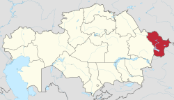 نقشه قزاقستان، موقعیت استان قزاقستان شرقی پررنگ شده