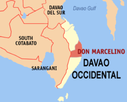 Mapa de Davao Occidental con Don Marcelino resaltado