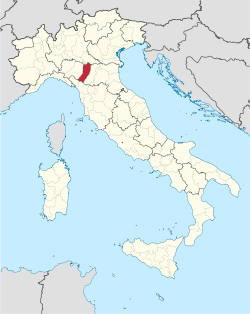 Map highlighting the location of the province of Reggio Emilia in Italy