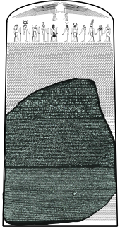 "Gambar Batu Rosetta sesuai rekonstruksi prasasti asli